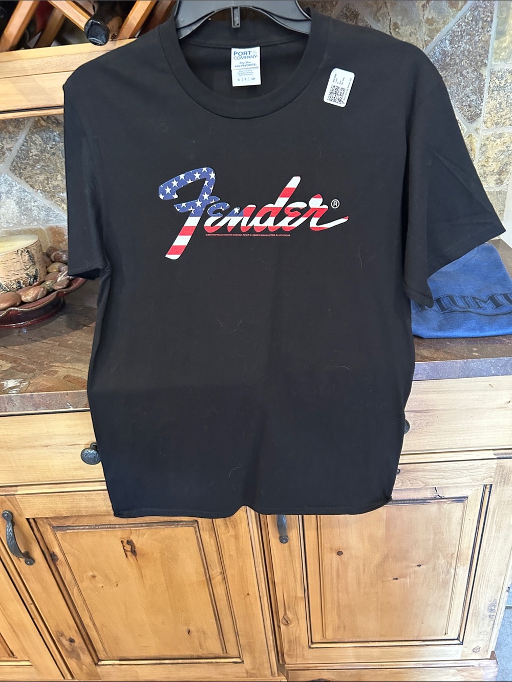 Fender Black Short-Sleeve Tee with American Flag Logo